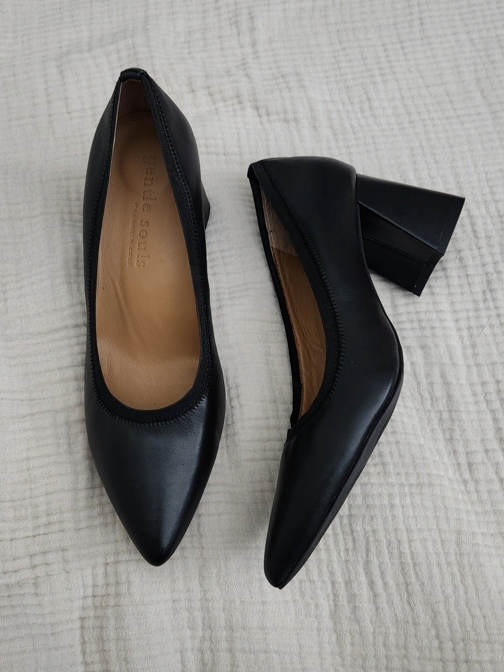 Gentle Souls Black Pointed Block Heel Pumps
